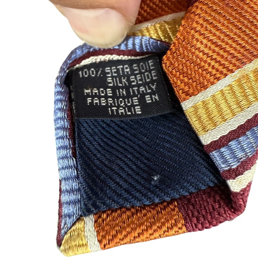 CANALI Silk Burgundy Orange Blue Stripe Luxury Men's Neck‎ Tie Italy